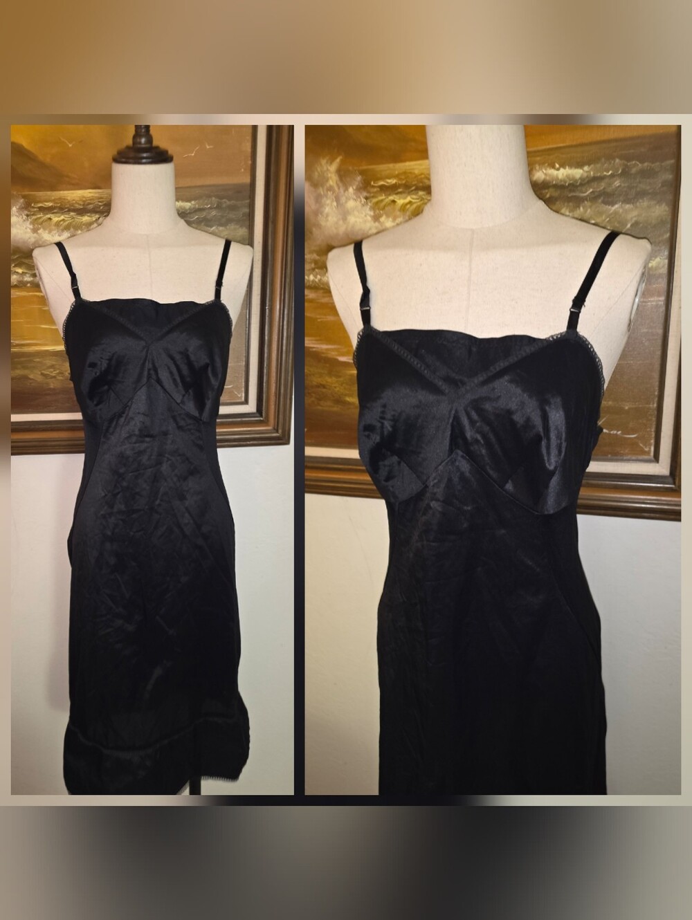 Vintage 1960s Val Modes Black Slip Dress